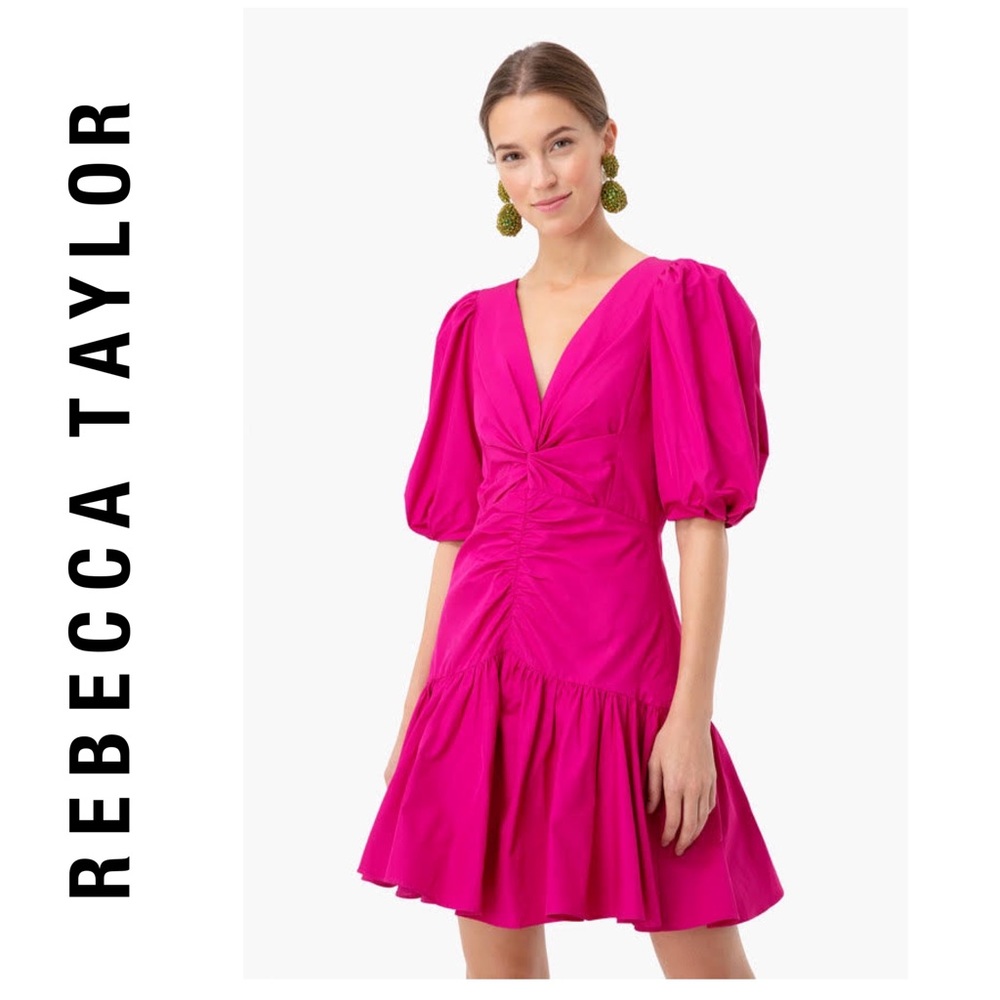 Rebecca Taylor Short Sleeve Taffeta Dress in Pink NWT